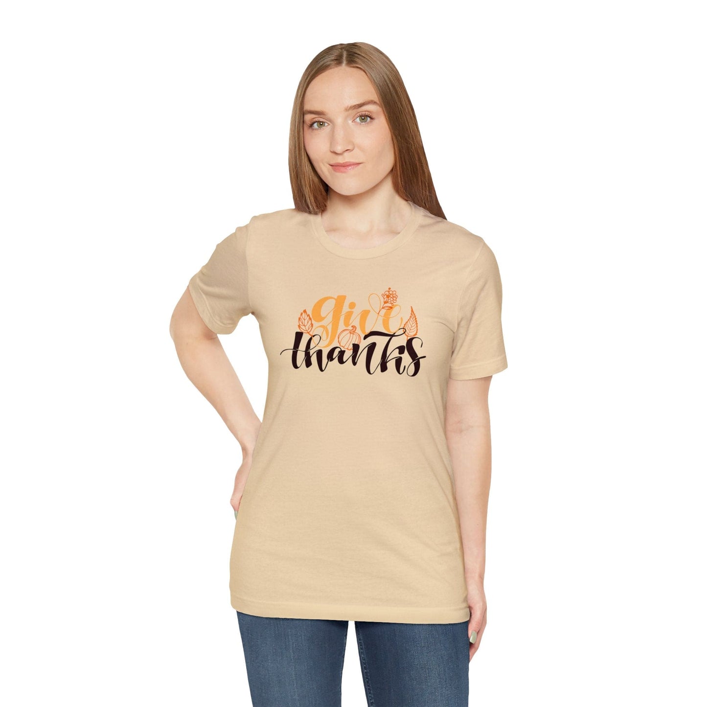 Happy Thanksgiving: "give thanks" w/Leaves Design T-Shirt