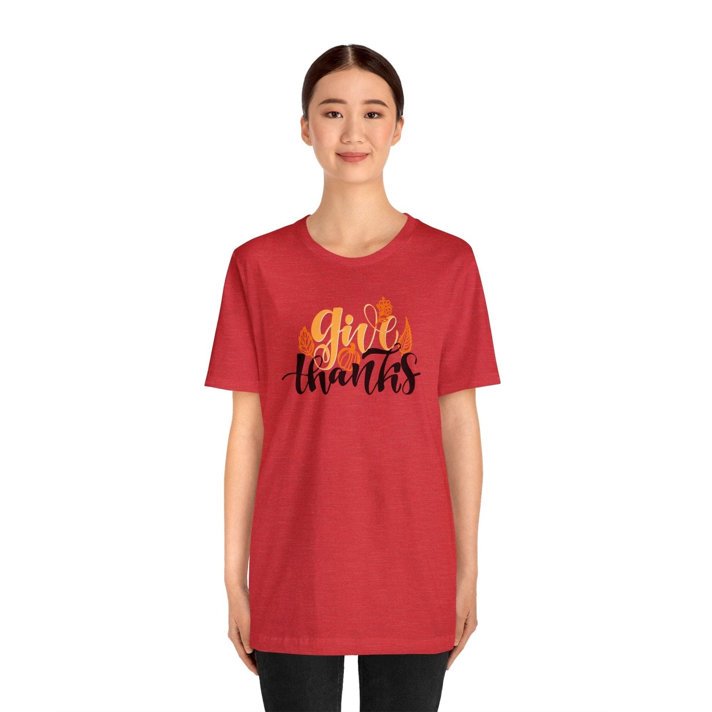 Happy Thanksgiving: "give thanks" w/Leaves Design T-Shirt