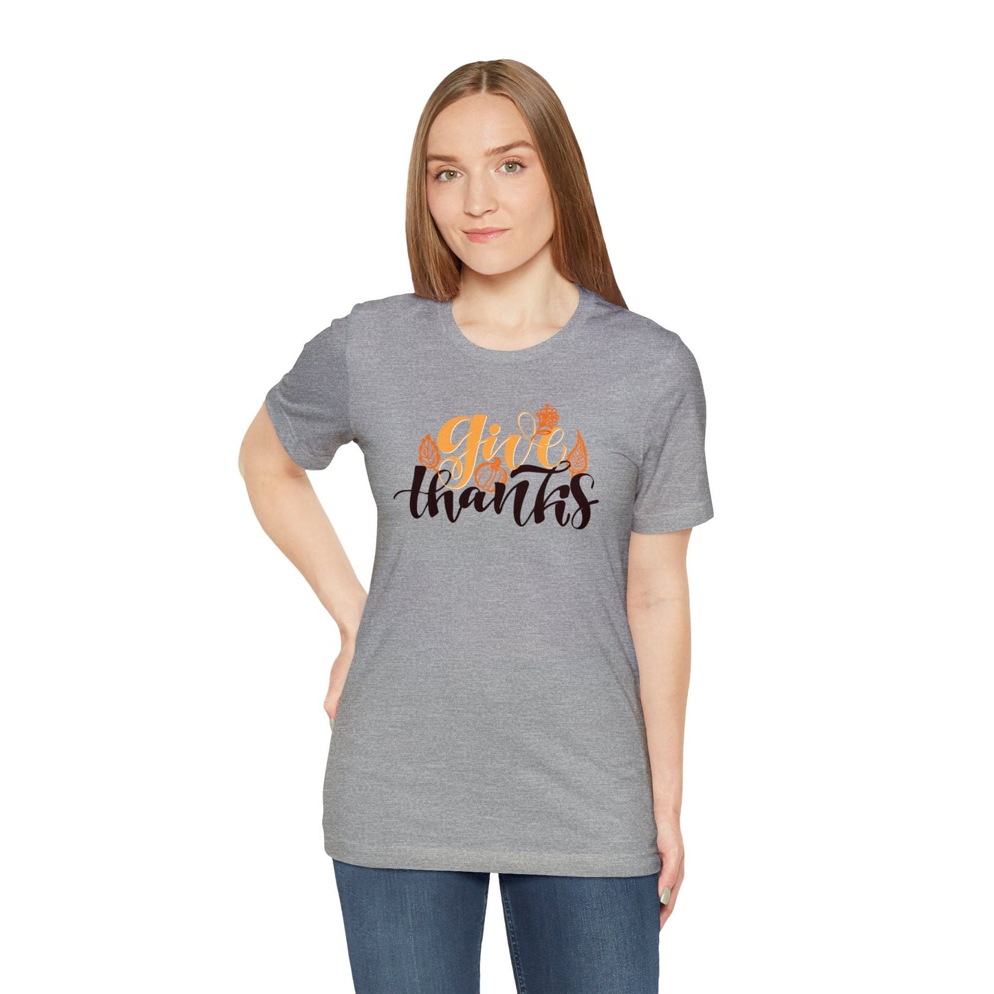 Happy Thanksgiving: "give thanks" w/Leaves Design T-Shirt