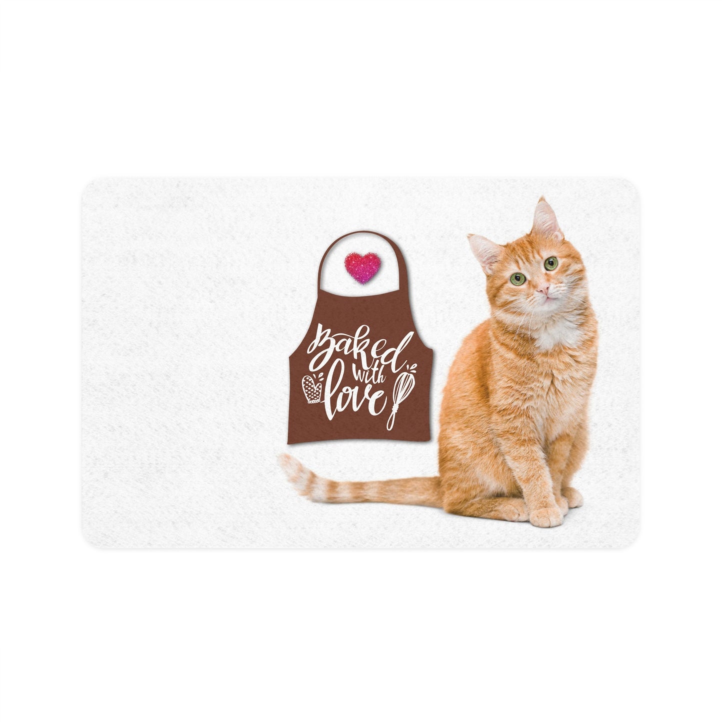 “Baked With Love” Apron image - Cat-Themed Pet Food "Side" Mat - Orange Tabby (White, 12x18)