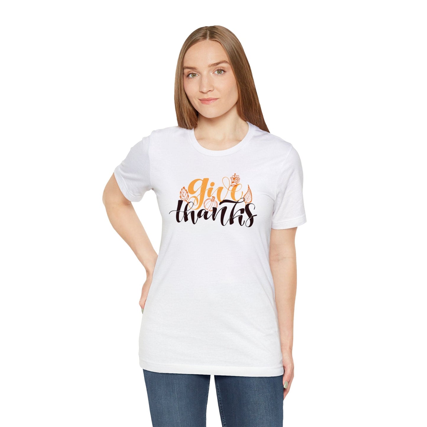 Happy Thanksgiving: "give thanks" w/Leaves Design T-Shirt