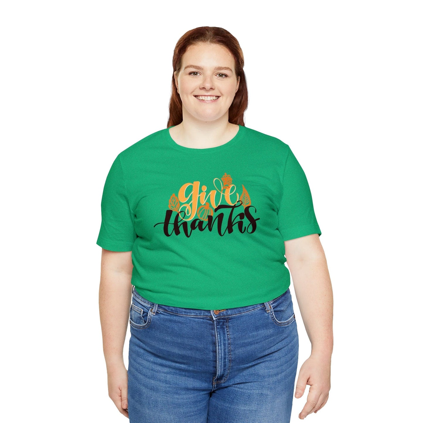 Happy Thanksgiving: "give thanks" w/Leaves Design T-Shirt