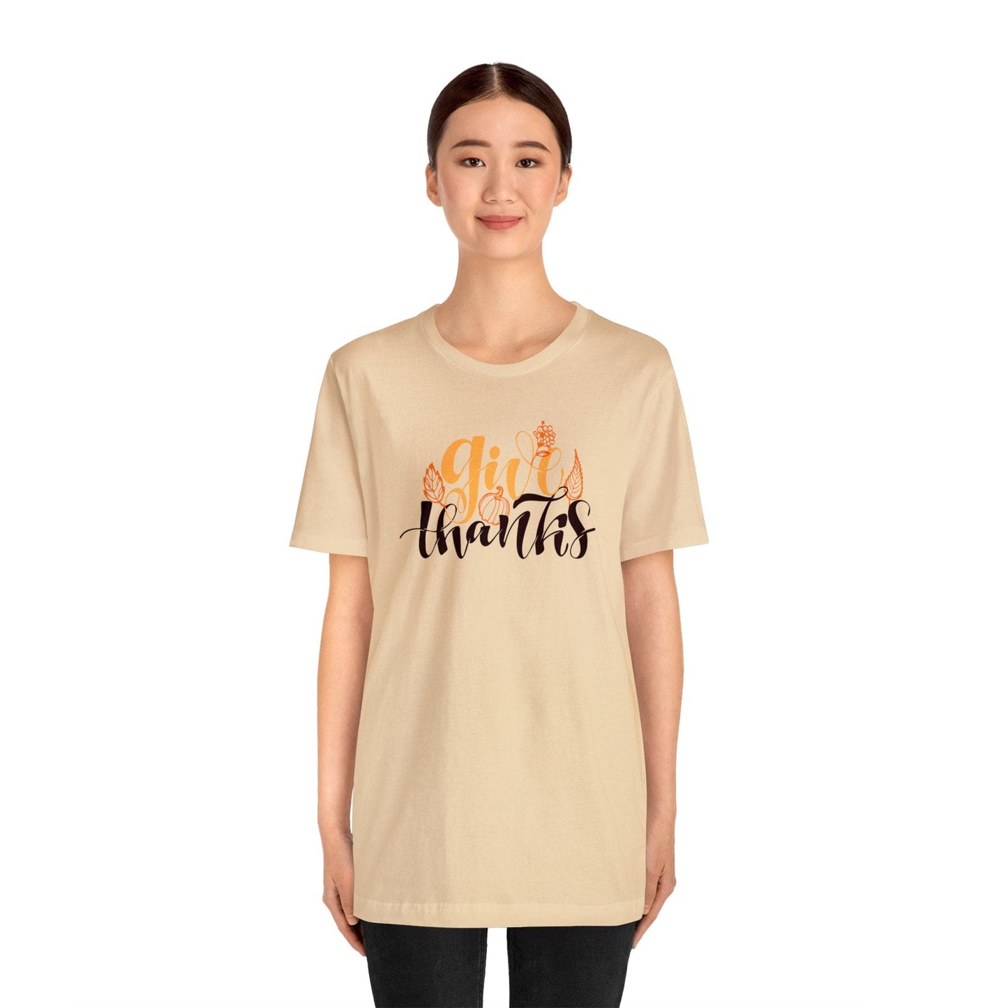 Happy Thanksgiving: "give thanks" w/Leaves Design T-Shirt