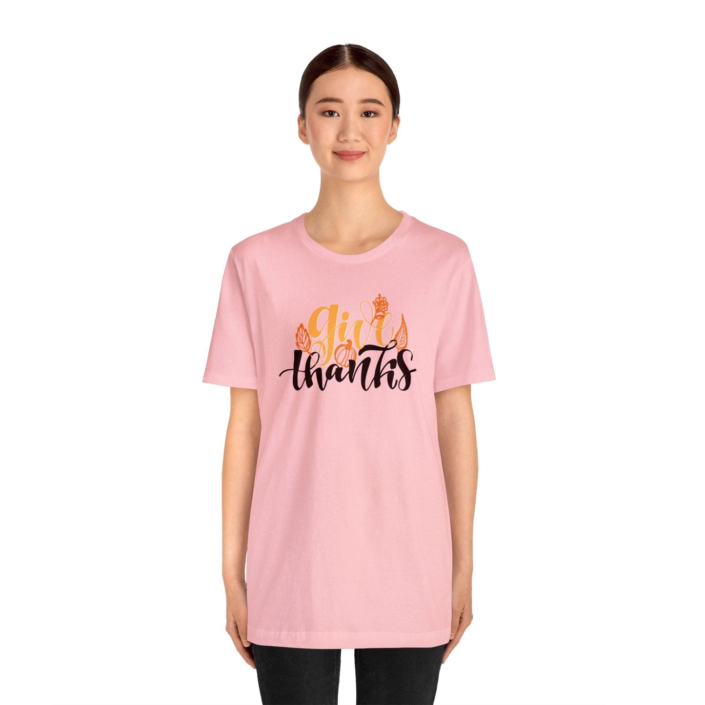 Happy Thanksgiving: "give thanks" w/Leaves Design T-Shirt
