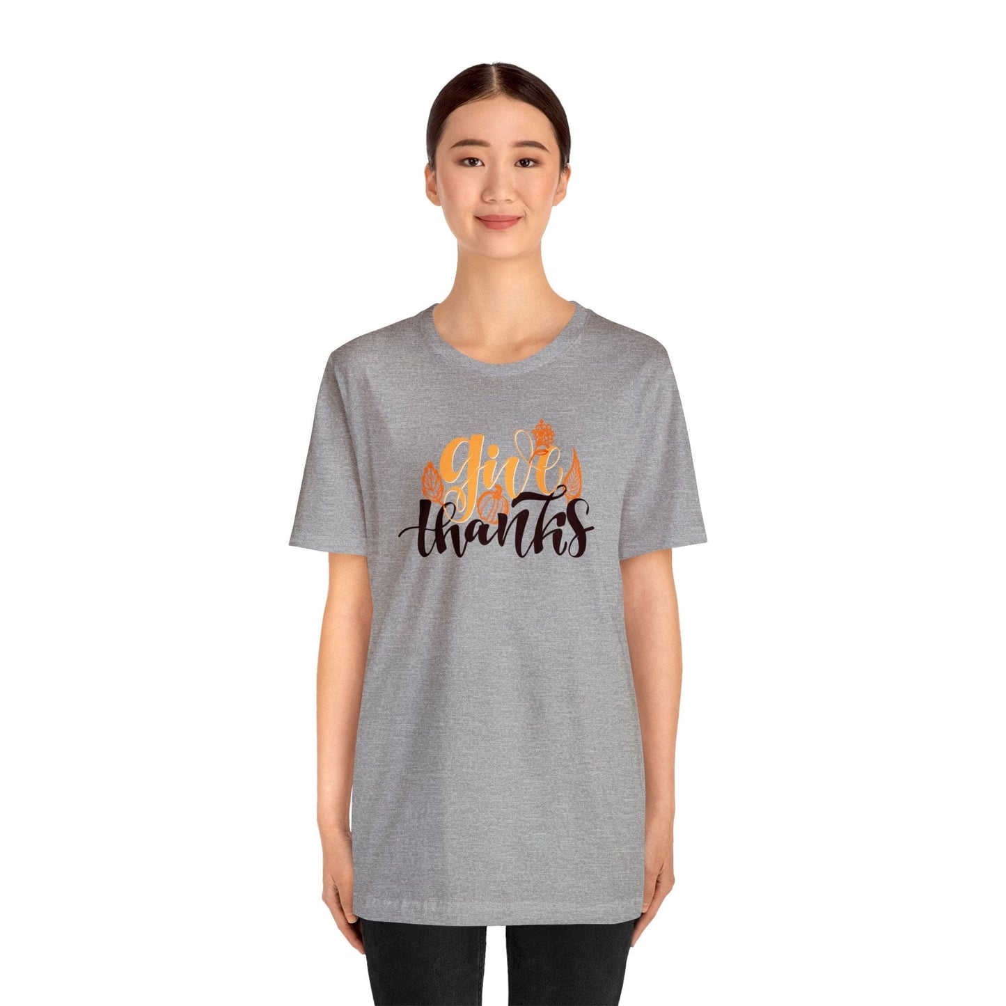 Happy Thanksgiving: "give thanks" w/Leaves Design T-Shirt