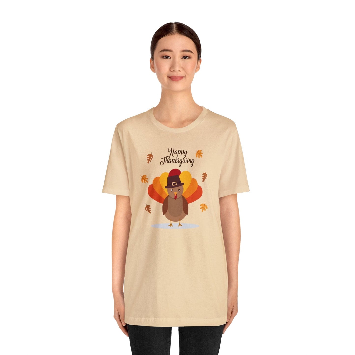 Happy Thanksgiving: “Happy Thanksgiving” w/Cheerful Turkey Design T-Shirt