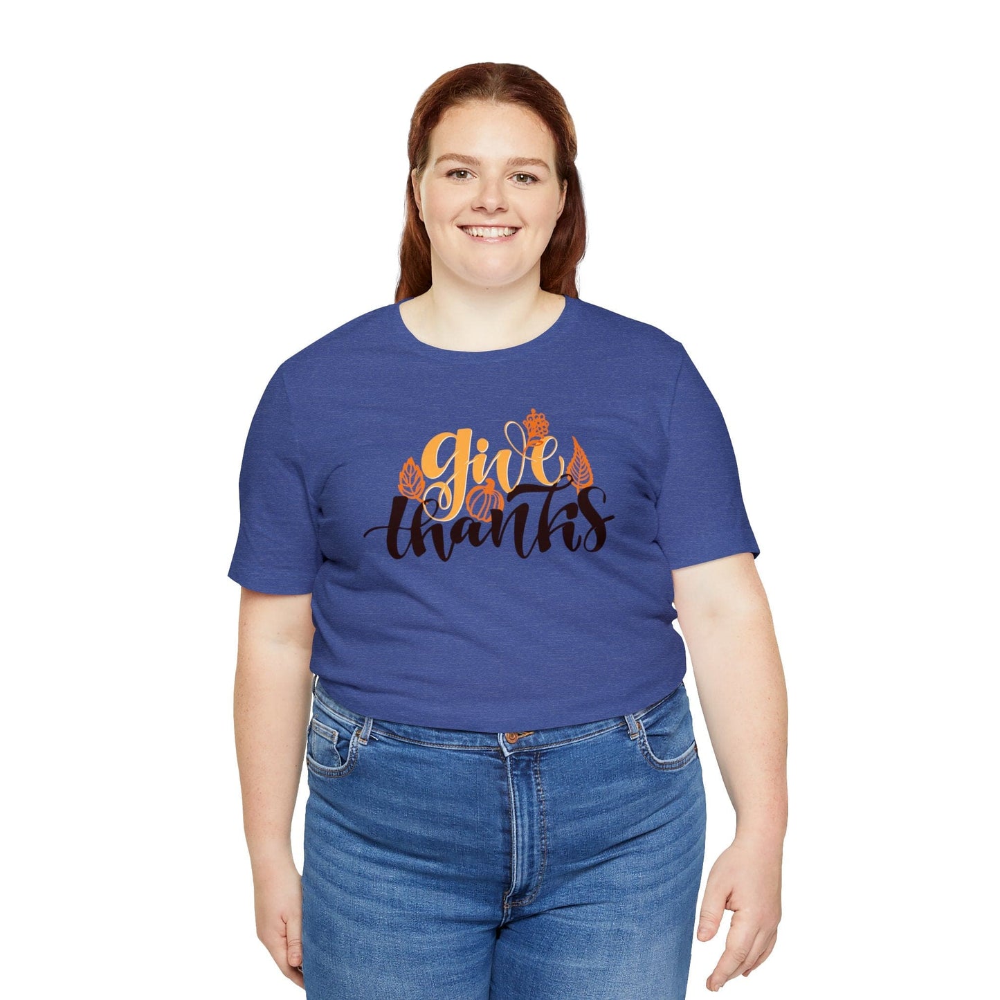 Happy Thanksgiving: "give thanks" w/Leaves Design T-Shirt