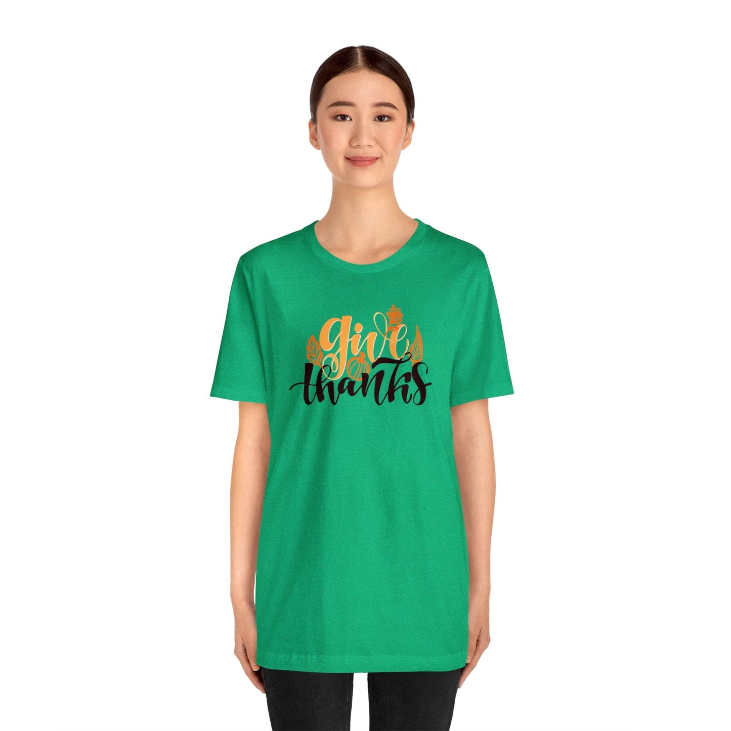 Happy Thanksgiving: "give thanks" w/Leaves Design T-Shirt