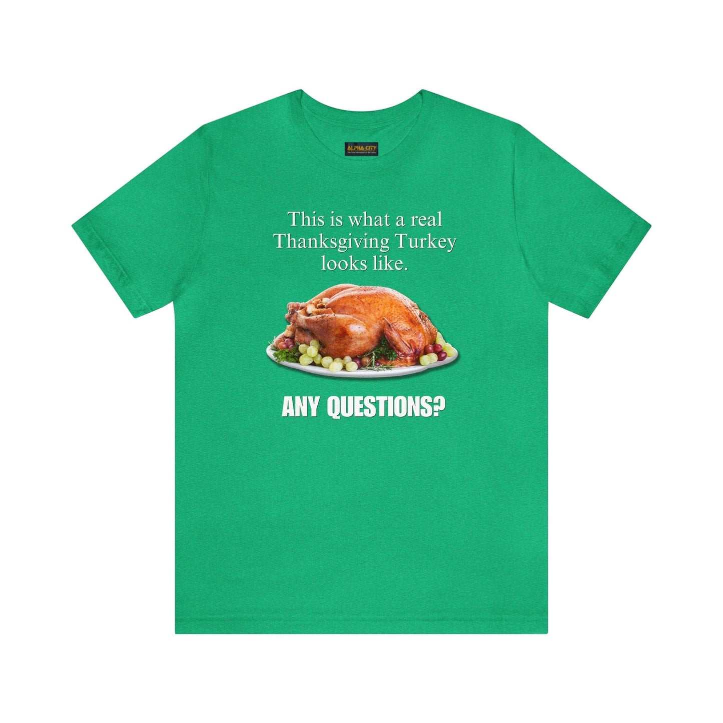 Snarky Thanksgiving: "This is what a real Thanksgiving Turkey looks like. Any questions?" T-Shirt