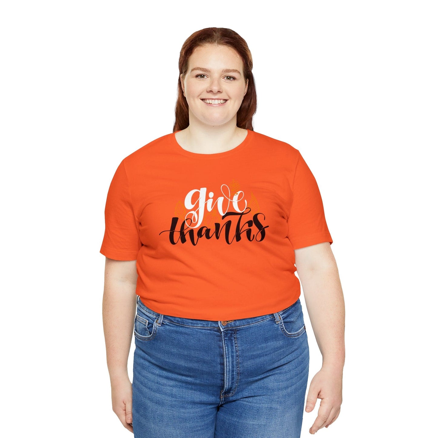 Happy Thanksgiving: "give thanks" w/Leaves Design T-Shirt