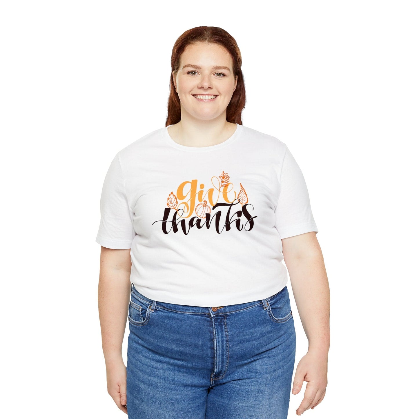 Happy Thanksgiving: "give thanks" w/Leaves Design T-Shirt