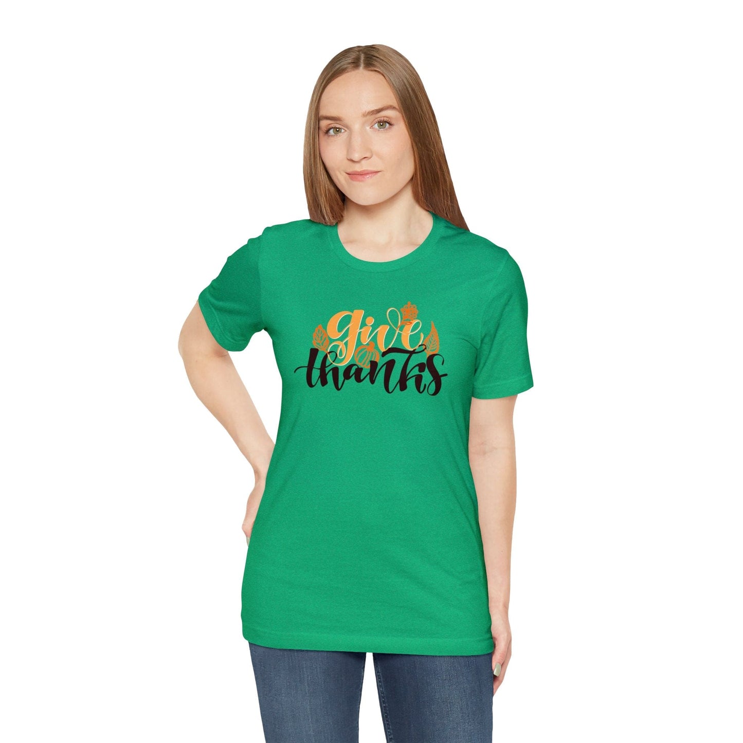 Happy Thanksgiving: "give thanks" w/Leaves Design T-Shirt