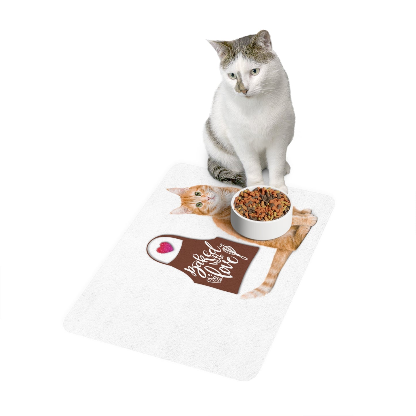 “Baked With Love” Apron image - Cat-Themed Pet Food "Side" Mat - Orange Tabby (White, 12x18)