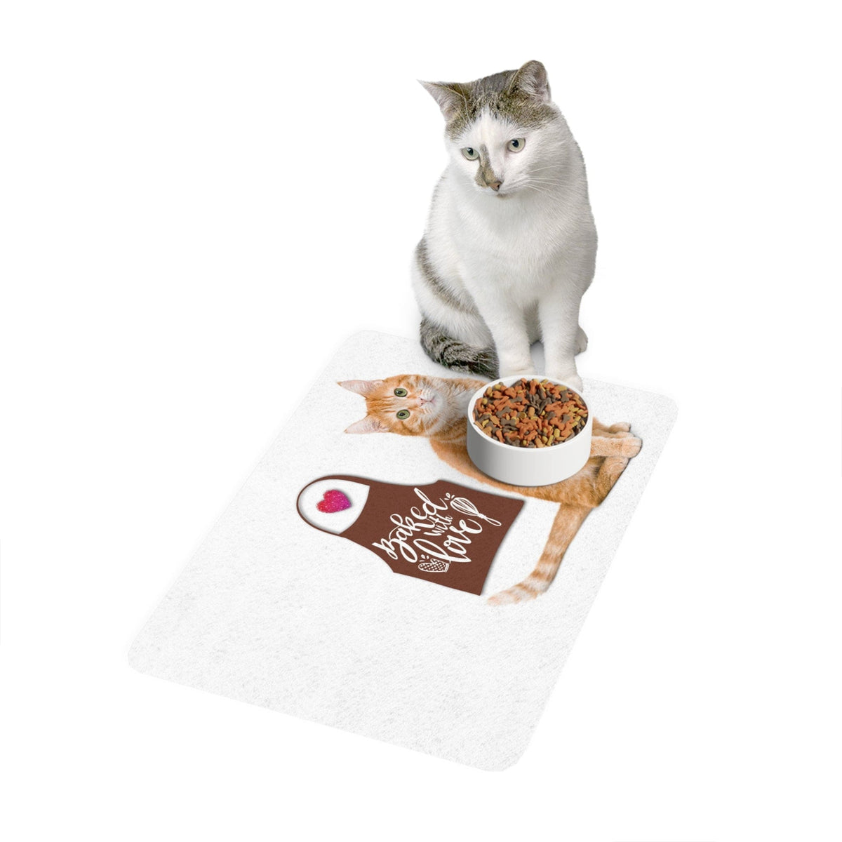 “Baked With Love” Apron image - Cat-Themed Pet Food "Side" Mat - Orange Tabby (White, 12x18)