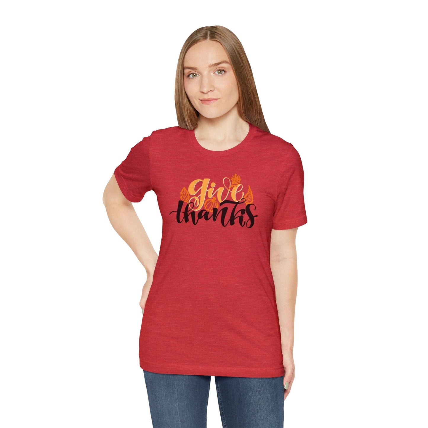 Happy Thanksgiving: "give thanks" w/Leaves Design T-Shirt