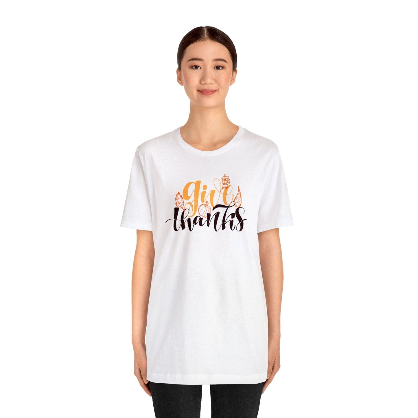 Happy Thanksgiving: "give thanks" w/Leaves Design T-Shirt
