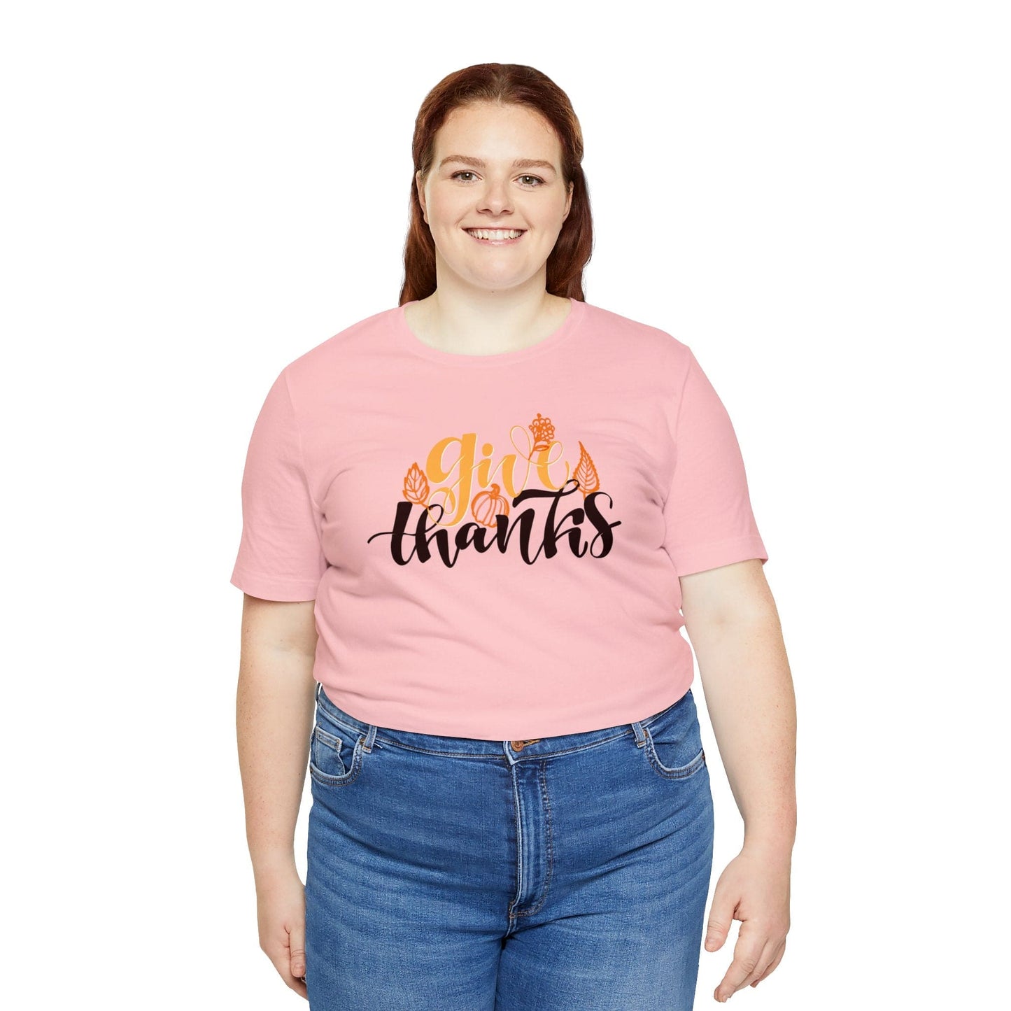 Happy Thanksgiving: "give thanks" w/Leaves Design T-Shirt