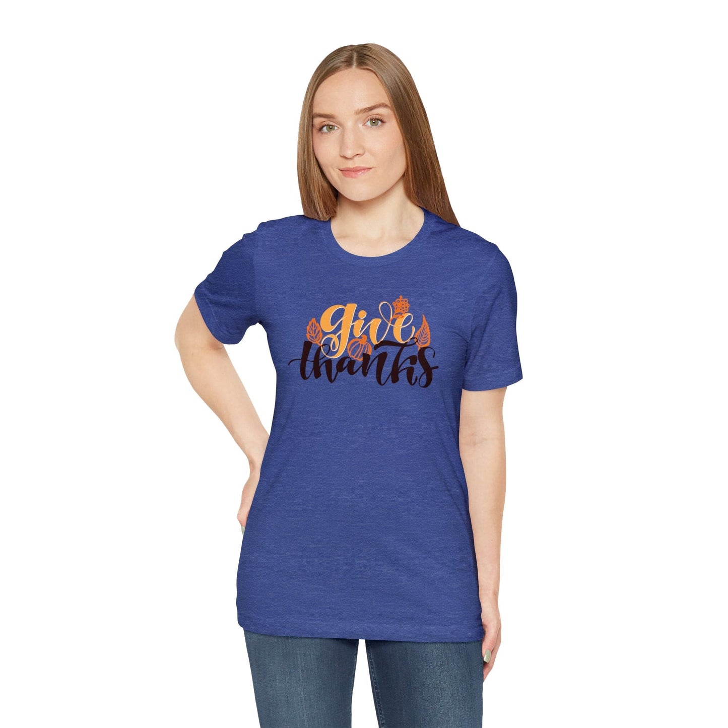 Happy Thanksgiving: "give thanks" w/Leaves Design T-Shirt