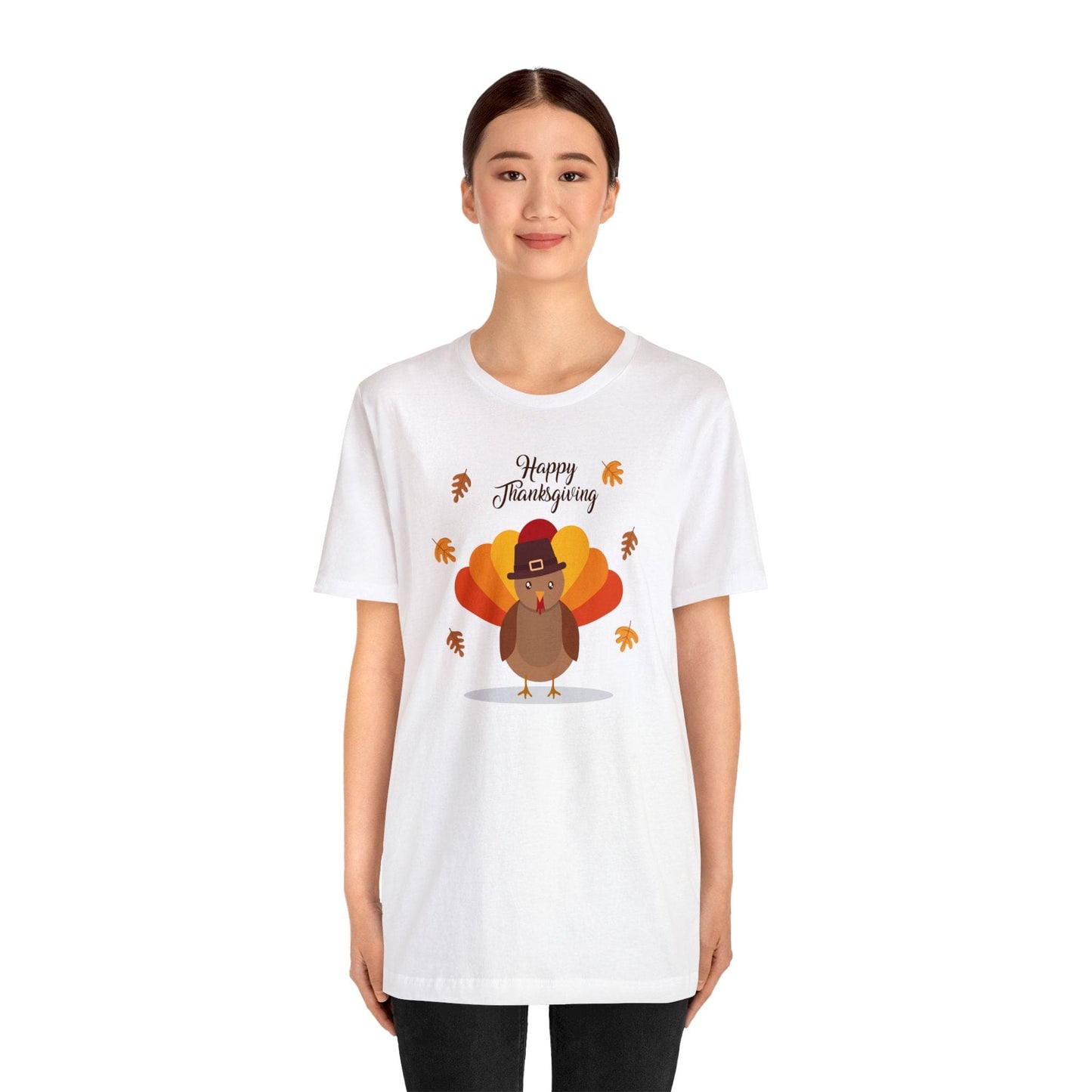 Happy Thanksgiving: “Happy Thanksgiving” w/Cheerful Turkey Design T-Shirt