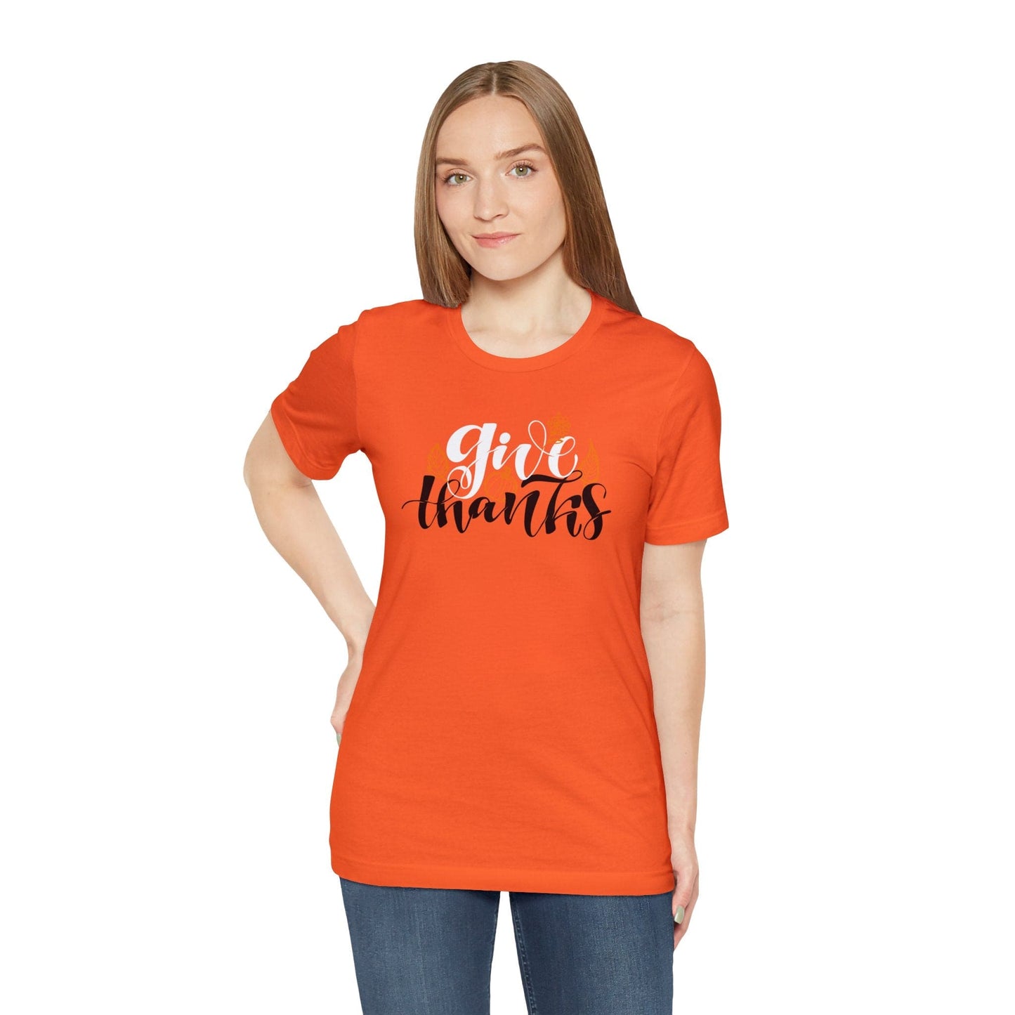 Happy Thanksgiving: "give thanks" w/Leaves Design T-Shirt