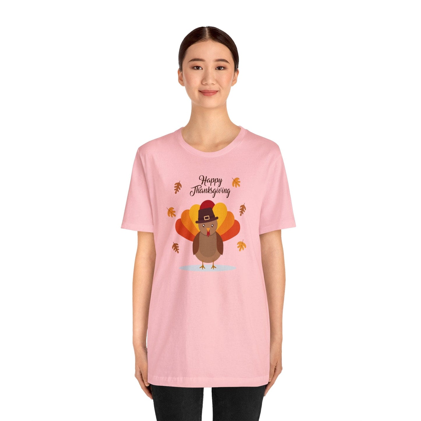 Happy Thanksgiving: “Happy Thanksgiving” w/Cheerful Turkey Design T-Shirt