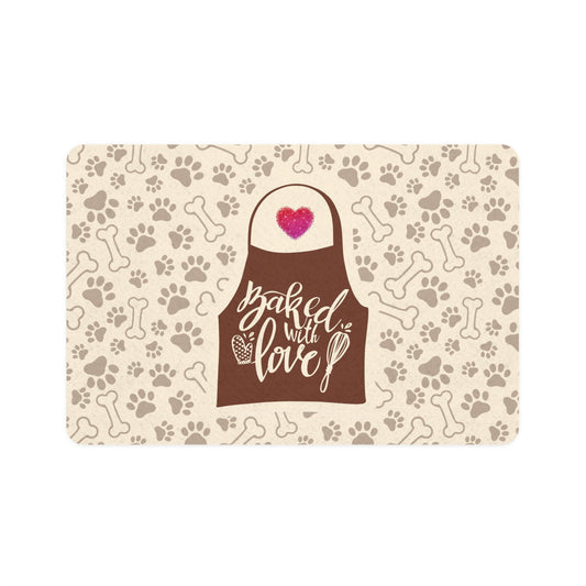 “Baked With Love” Apron image - Dog-Themed Pet Food Mat - “Paws & Bones” design (Cream, 12x18)