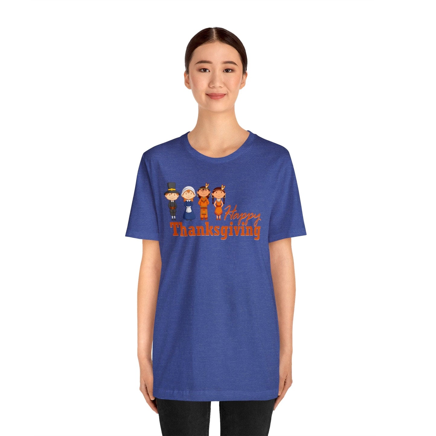 Happy Thanksgiving: "Happy Thanksgiving" w/Pilgrims & Native American Friends Design T-Shirt