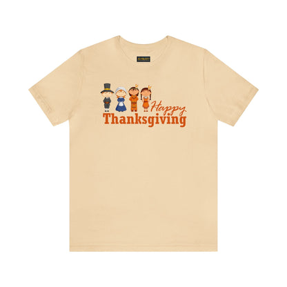 Happy Thanksgiving: "Happy Thanksgiving" w/Pilgrims & Native American Friends Design T-Shirt