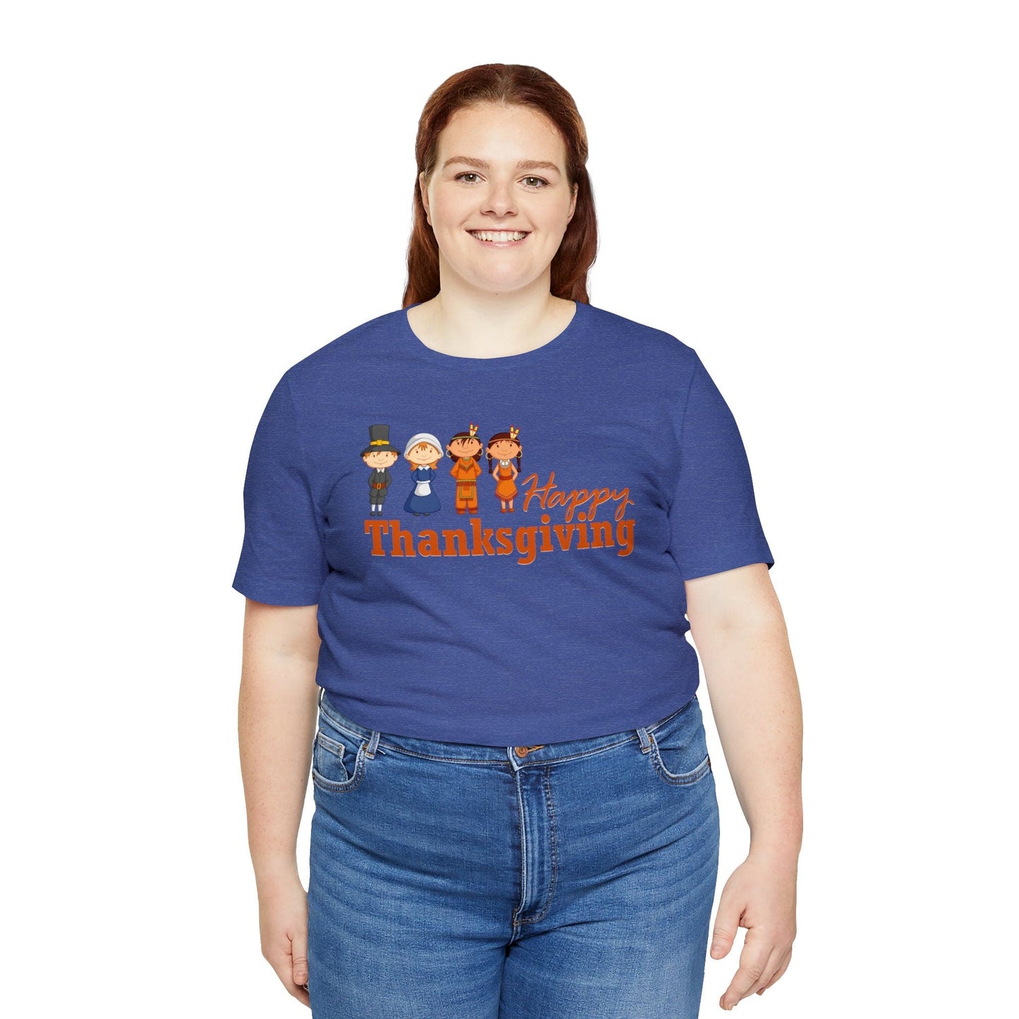 Happy Thanksgiving: "Happy Thanksgiving" w/Pilgrims & Native American Friends Design T-Shirt