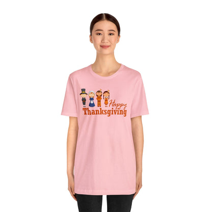 Happy Thanksgiving: "Happy Thanksgiving" w/Pilgrims & Native American Friends Design T-Shirt