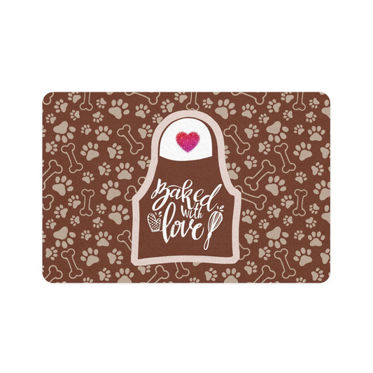 “Baked With Love” Apron image - Dog-Themed Pet Food Mat - “Paws & Bones” design (Brown, 12x18)