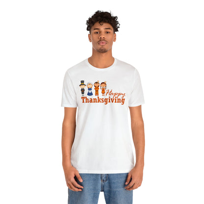 Happy Thanksgiving: "Happy Thanksgiving" w/Pilgrims & Native American Friends Design T-Shirt