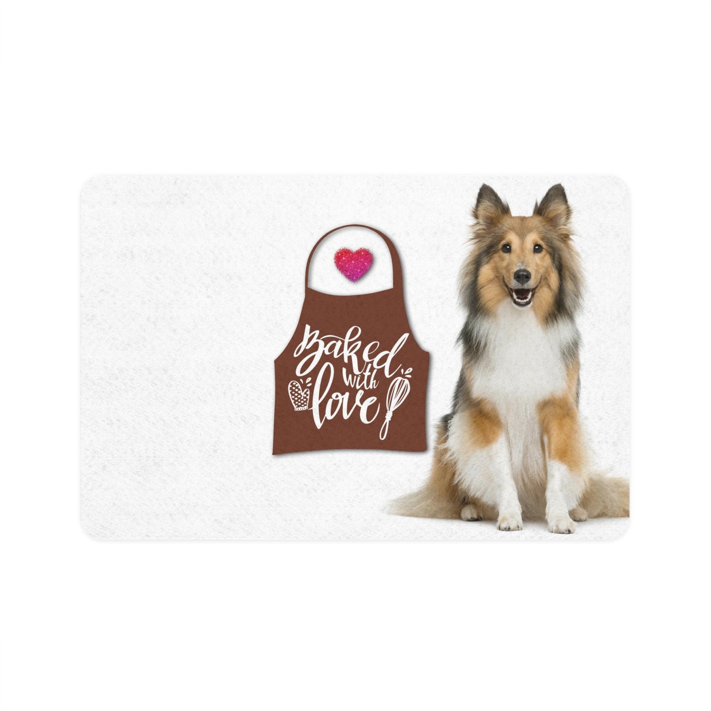 “Baked With Love” Apron image - Dog-Themed Pet Food "Side" Mat - Border Collie (White, 12x18)