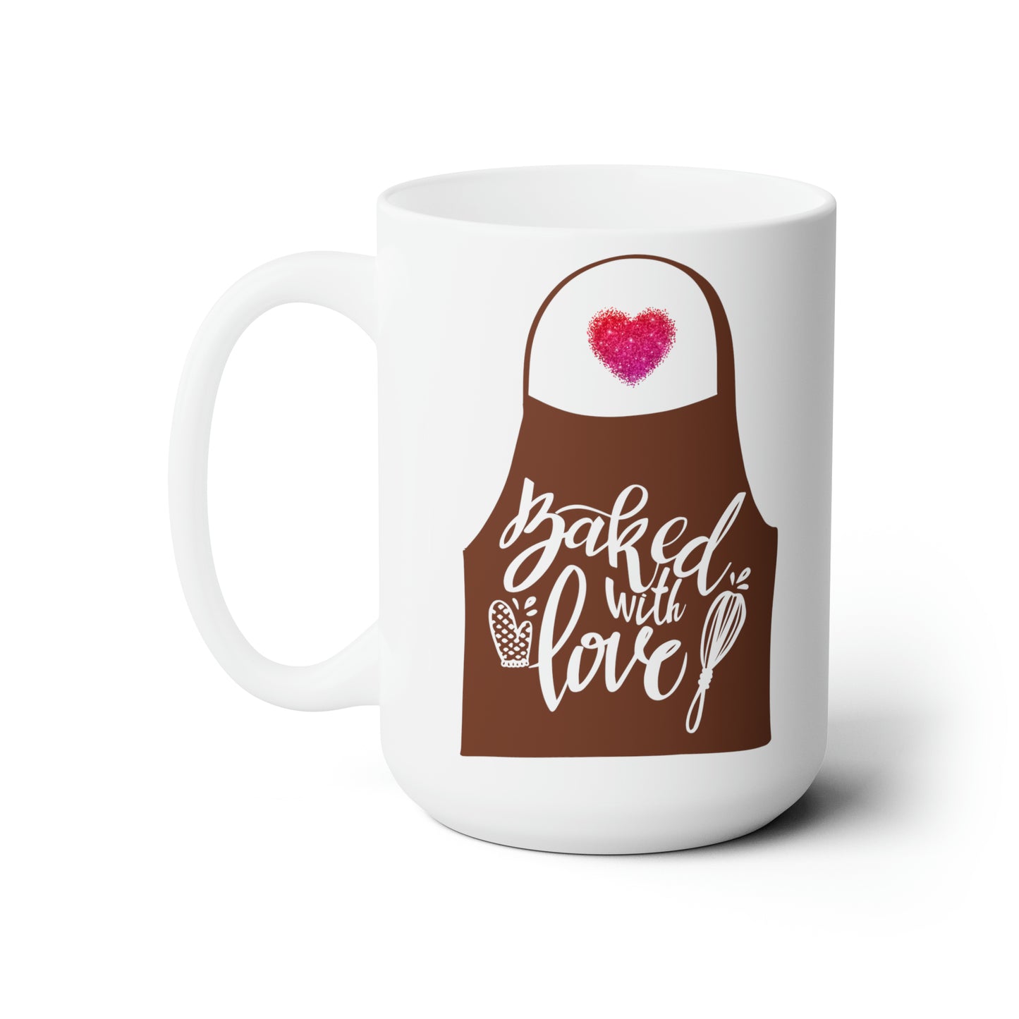 “Baked With Love” Apron & Heart images - Two-Sided Glossy White Ceramic Mug 15oz