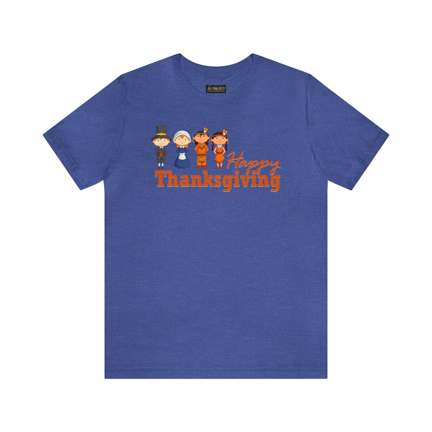 Happy Thanksgiving: "Happy Thanksgiving" w/Pilgrims & Native American Friends Design T-Shirt