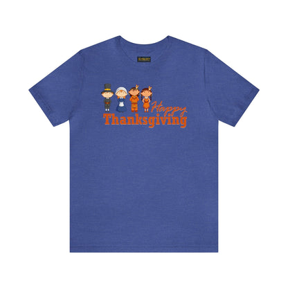 Happy Thanksgiving: "Happy Thanksgiving" w/Pilgrims & Native American Friends Design T-Shirt