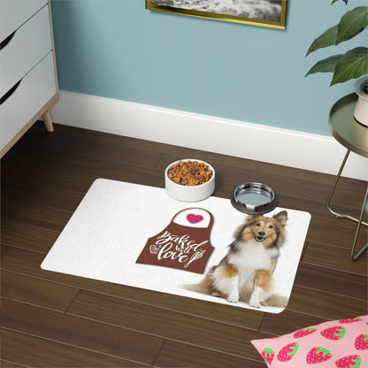 “Baked With Love” Apron image - Dog-Themed Pet Food "Side" Mat - Border Collie (White, 12x18)