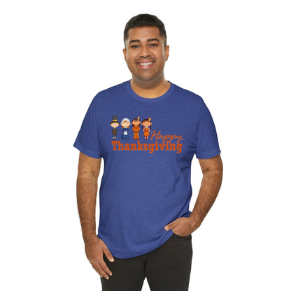 Happy Thanksgiving: "Happy Thanksgiving" w/Pilgrims & Native American Friends Design T-Shirt